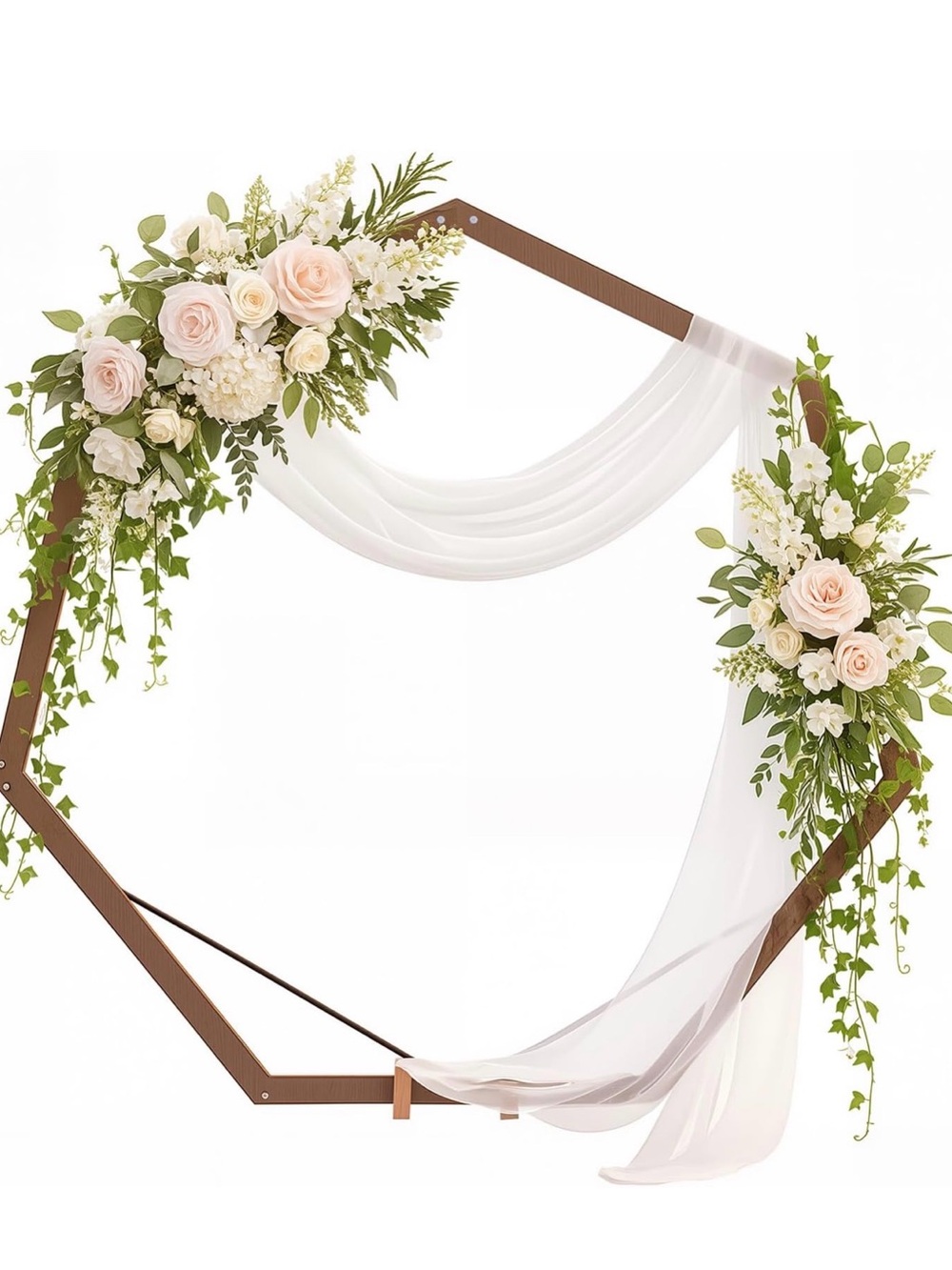 Neutral Blush Floral Hexagon Arch with Draped Sheer Fabric - flowers not includ